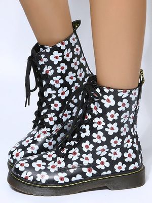 Womens's Plus Size Cat Printing Martin Boots