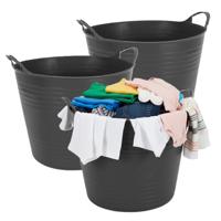 Excellent houseware flexibele wasmand - 3x - zwart - 27 liter - kunststof - 42 x 40 x 35 cm