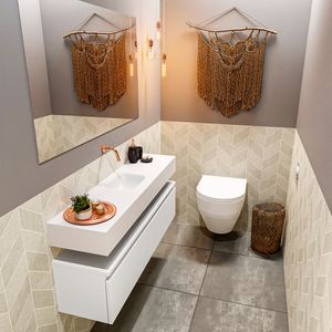 Toiletmeubel Mondiaz Andor | 120 cm | Meubelkleur Talc | Lex vrijhangend wastafel Talc Midden | Zonder kraangat