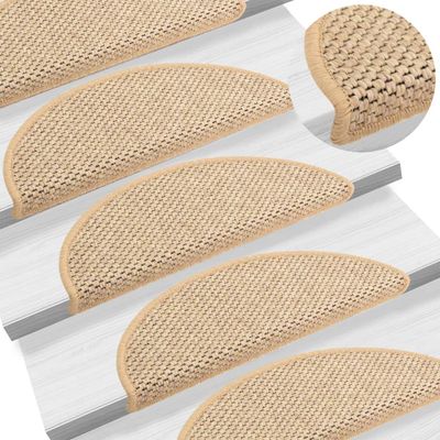 VidaXL Trapmatten zelfklevend 15 st sisal-look 56x17x3 cm lichtbeige