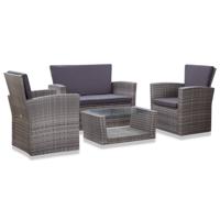 4-delige Loungeset met kussens poly rattan grijs