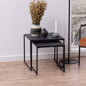 Bendt Bijzettafel 'Anker' Set van 2 stuks, Marmerlook, kleur zwart
