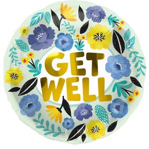 Folieballon &apos;Get Well&apos; Bloemen (45cm)