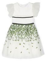 Monnalisa robe à broderies feuillage - Blanc