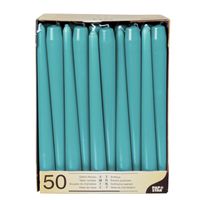 50x stuks dinerkaarsen turquoise blauw 25 cm - thumbnail