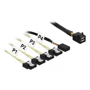 Mini SAS HD SFF-8643 > 4x SATA 7 pin Reverse + Sideband Kabel