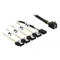 Mini SAS HD SFF-8643 > 4x SATA 7 pin Reverse + Sideband Kabel