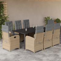 9-delige Tuinset met kussens poly rattan gemengd beige