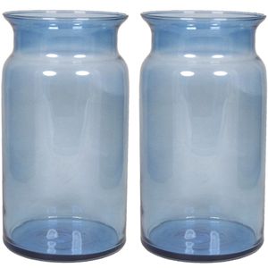 Set van 3x stuks glazen melkbus vaas/vazen blauw 7 liter smalle hals 16 x 29 cm