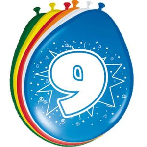 8x stuks Gekleurde ballonnen 9 jaar