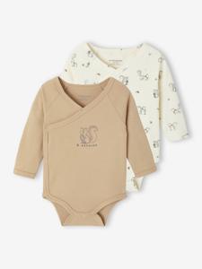Set van 2 body's met lange mouwen en opening voor pasgeborenen beige