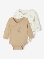 Set van 2 body's met lange mouwen en opening voor pasgeborenen beige