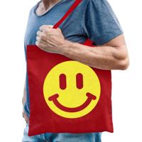 Cadeau tas voor heren - glitter Smile Emoticon - rood - katoen - 42 x 38 cm - Vaderdag - verjaardag