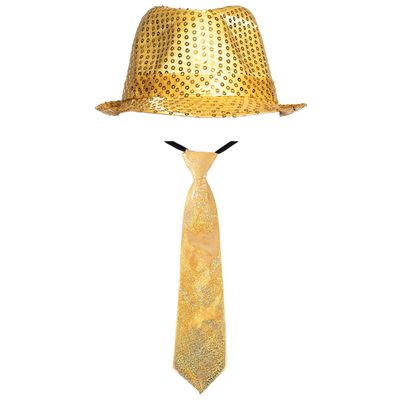 Boland party carnaval verkleed hoedje en stropdas goud glitters