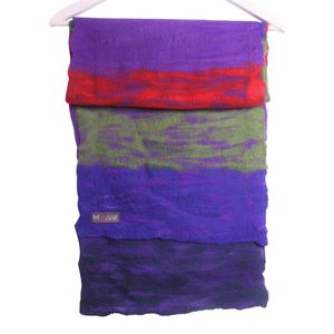 Gevilte Gestreepte Sjaal (Rood/Groen/Paars/Donkerblauw)