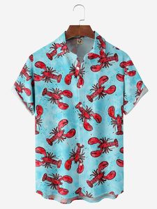 Lobster Chest Pocket Short Sleeve Hawaiian Shirt