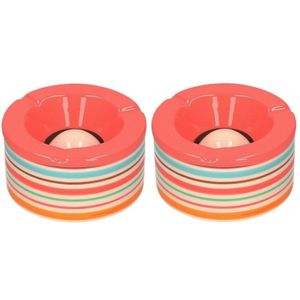 Set van 2x stuks terras asbakken/stormasbakken rond keramiek 14 x 7,5 cm rood met streep