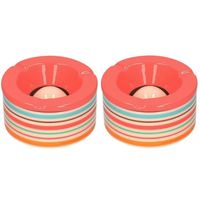 Set van 2x stuks terras asbakken/stormasbakken rond keramiek 14 x 7,5 cm rood met streep