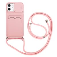 iPhone 11 hoesje - Backcover - Koord - Pasjeshouder - Portemonnee - TPU - Roze - thumbnail