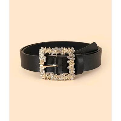 Bon&Bon Rhinestone Riem voor Dames - Zwart Leer met Metalen Gesp