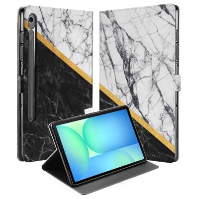 Samsung Galaxy Tab S10 FE | Tab S9 FE Tablet Hoesje Marble White Black met Standaard Samsung Galaxy Tab S10 FE | Tab S9 FE Tablet Hoesje Marble White Black met Standaard