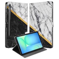 Samsung Galaxy Tab S10 FE | Tab S9 FE Tablet Hoesje Marble White Black met Standaard Samsung Galaxy Tab S10 FE | Tab S9 FE Tablet Hoesje Marble White Black met Standaard