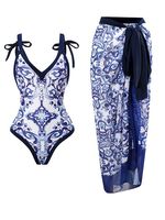 V Neck Casual Ethnic Printing One Piece With Cover Up - thumbnail
