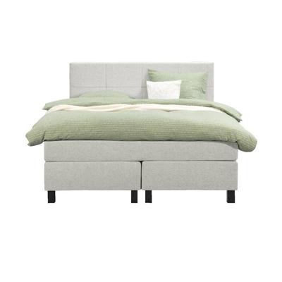 Leen Bakker - Boxspring Liv Geblokt - Ecru - 140x200 Cm - Vierkante Poot - Stof - Crème
