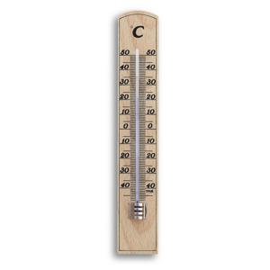 TFA Binnen Thermometer - analoog - berkenhout - naturel - 21 x 4 cm - binnen