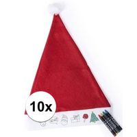 10x Hobby Kerstmutsen inkleurbaar met waskrijtjes voor jongens/meisjes/kinderen   -