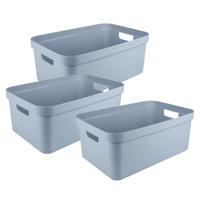Sunware opbergbox Sigma Home - 3x - kunststof - 45 liter - lichtblauw - opberg dozen/bakken
