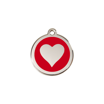 Heart Red roestvrijstalen hondenpenning small/klein dia. 2 cm - Reddingo