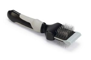 Beeztees flexibele slickerborstel - 2-zijdig - hondenverzorging - zwart/grijs - 20 cm