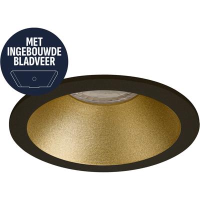 Spot Armatuur GU10 - Pragmi Grid - GU10 Inbouwspot met Bladveren - Rond - Verdiept Zwart/Goud - Aluminium - Ø82mm