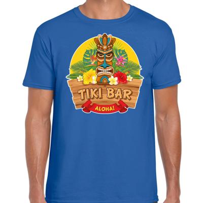 Hawaii party feestkleding t-shirt - tiki bar Aloha - voor heren - blauw - verkleedkleding