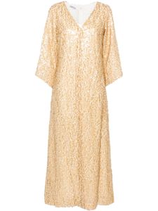 Baruni robe longue ornée de sequins à col V - Blanc