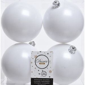 4x Kunststof kerstballen mat winter wit 10 cm kerstboom versiering/decoratie   -