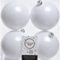 4x Kunststof kerstballen mat winter wit 10 cm kerstboom versiering/decoratie   - - thumbnail