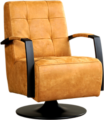 Cognac leren industriële draaifauteuil Mind - staal zwart frame met schotelvoet - Kenia Leer Cognac (cognac leer)