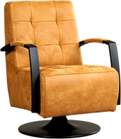 Cognac leren industriële draaifauteuil Mind - staal zwart frame met schotelvoet - Kenia Leer Cognac (cognac leer)