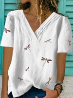 White Printed Shift Casual Cotton-Blend Top
