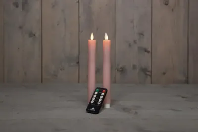 Anna&apos;s Collection LED dinerkaars flame effect rustiek 23 cm lichtroze 2 stuks