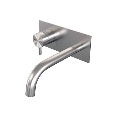 Inbouw Wastafelmengkraan Brauer Brushed Edition Coldstart Gebogen Uitloop Korte Ronde Hendel Links Geborsteld RVS PVD Met Afdekplaat Brauer