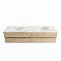 MONDIAZ VICA-DLUX 200cm badmeubel onderkast Washed Oak 4 lades. Inbouw wastafel CLOUD dubbel 2 kraangaten, kleur Frappe.