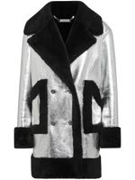 Philipp Plein manteau croisé en peau lainée - Argent - thumbnail