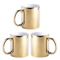 Koffiebeker/theemok - 6x - Metallic goud - keramisch - 350 ml - Servies - Bekers/mokken