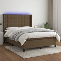 Boxspring met matras en LED stof donkerbruin 140x190 cm