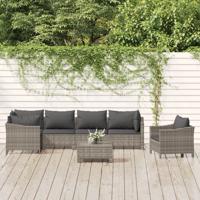 7-delige Loungeset met kussens poly rattan grijs