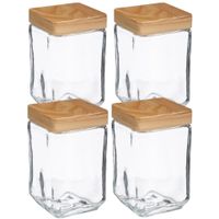 4x stuks voorraadbussen/voorraadpotten 1,25L glas met houten deksel - thumbnail