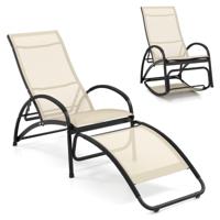 2-In-1 Zonnestoel Converteerbare Schommelstoel met Verstelbare Rugleuning en Gebogen Armleuningen Ligstoel met Aluminium Frame (Beige)